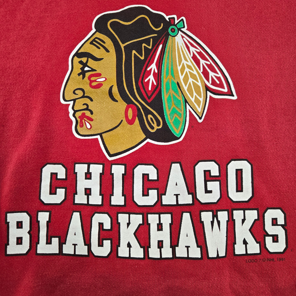 Vintage 1991 Chicago Blackhawks Sweatshirt Logo 7 Red NHL Crewneck Medium USA - Picture 4 of 10